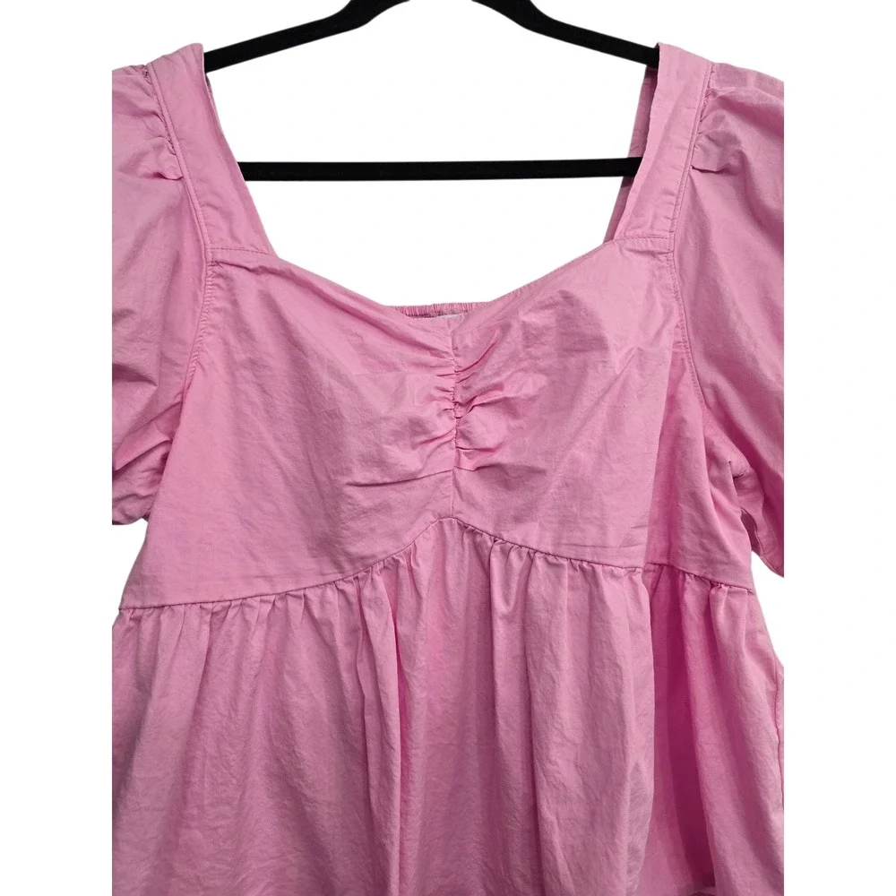Old‎ Navy Cotton Pink Puff Sleeve Babydoll Top L Cottagecore Coquette Feminine